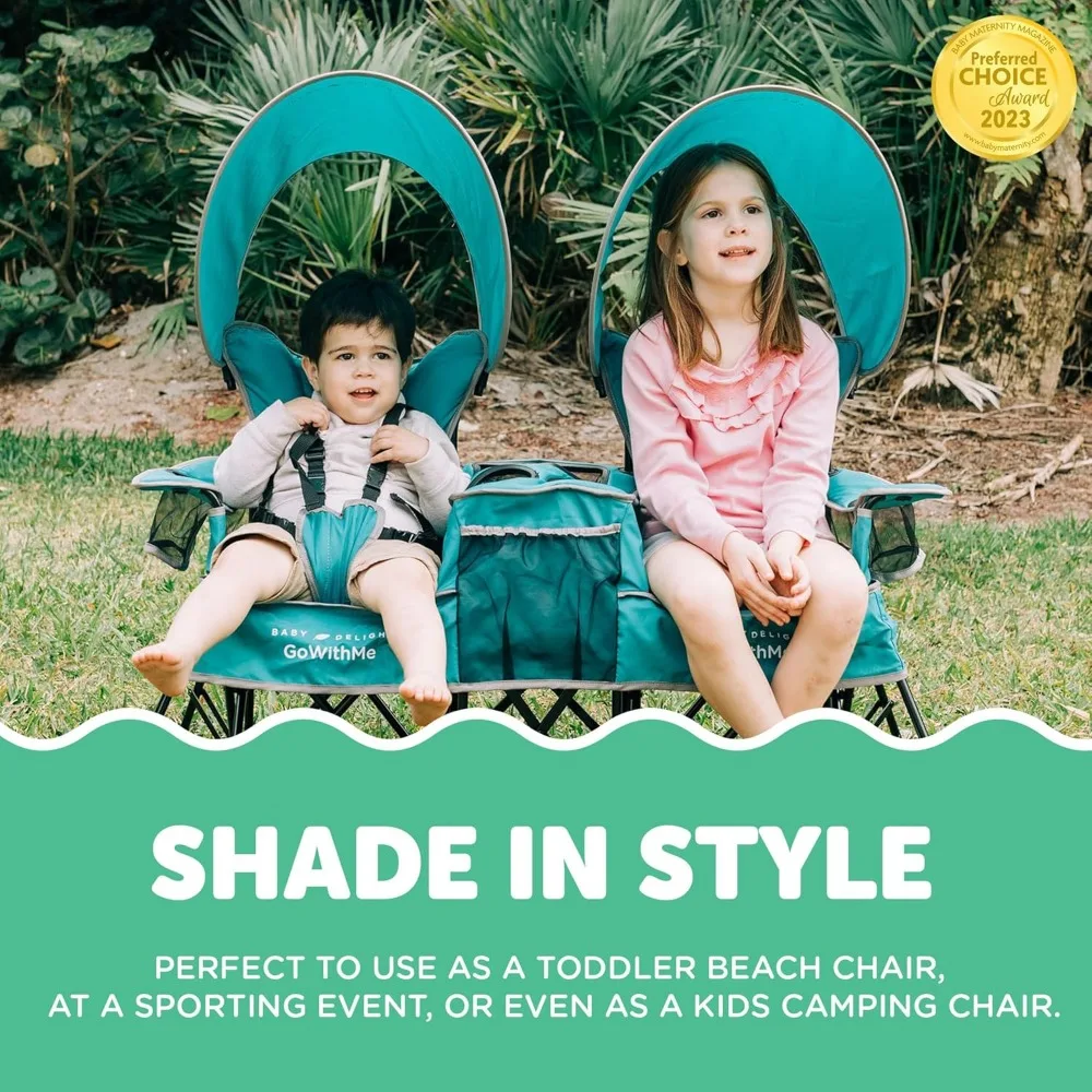 كرسي أطفال محمول بمقعد مزدوج - للاستخدام الداخلي/الخارجي - أزرق مخضر