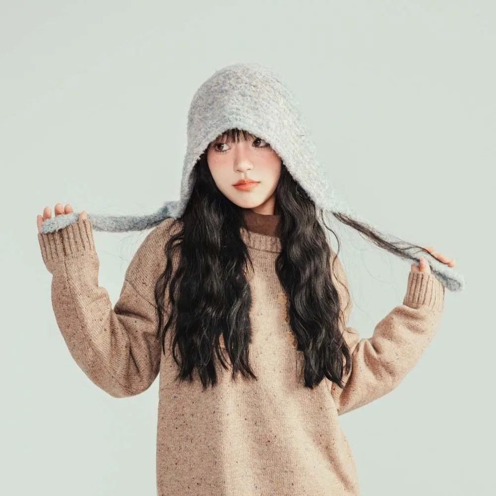 

Acrylic Fibers Knitted Hooded Cap Soft Double Side Neck Collar Beanies Cap Thickened Triangular Winter Neckerchief Hat Women