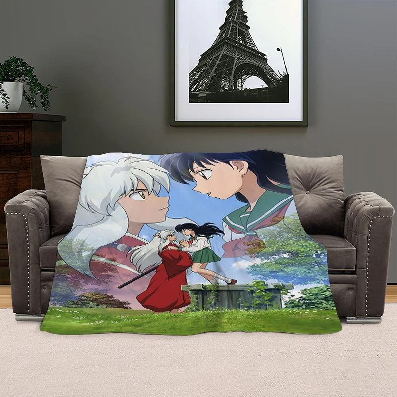 Anime Flannel Blanket Sofa Winter King Size B-Inuyasha Microfiber Bedding Warm Fleece Camping Custom Nap Fluffy Soft Blankets