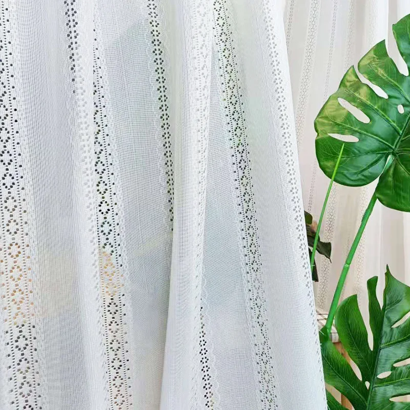 (97) Customized New White Gauze Woven Lace Hollow Gauze Curtain Pure White Gauze Jacquard Curtain Simple Semi-light-blocking