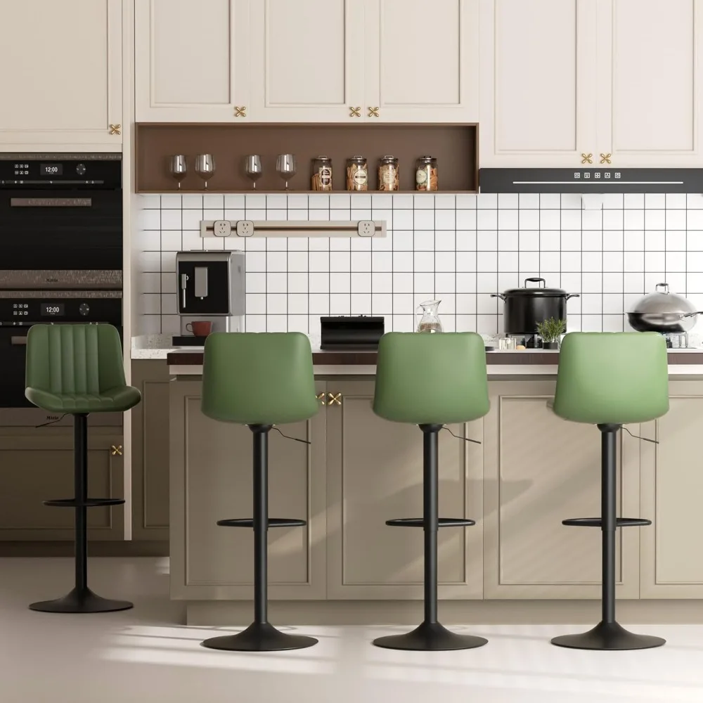 

Bar Stools Set of 4, Swivel Bar Height Chairs Set of 4, Adjustable Tall Leather Bar Stools for Kitchen Island, Green