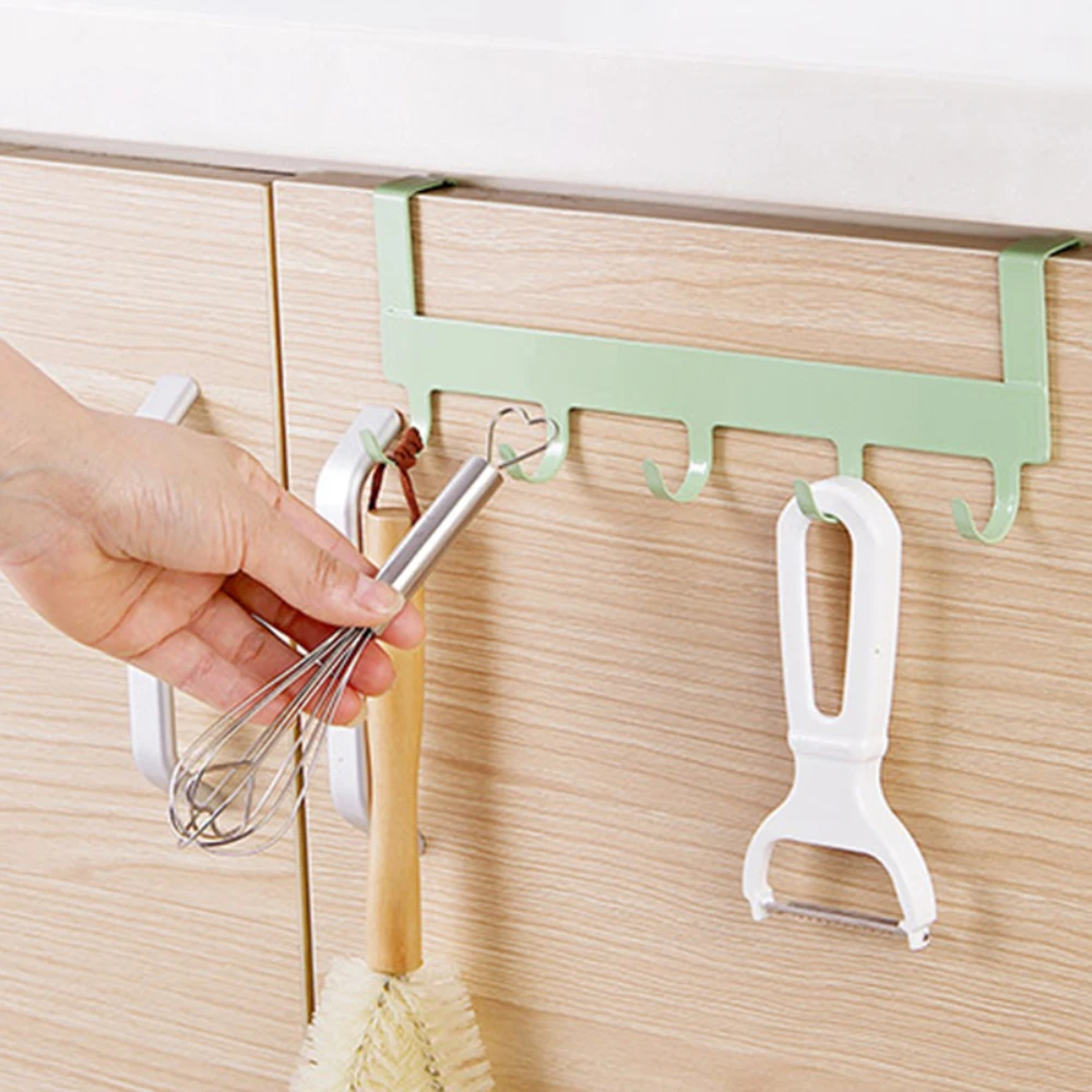 Hooks Over The Door 5 Hooks Home Bathroom Organizer Rack Clothes Coat Hat Towel Hanger New Bathroom Kitchen Accessories Holder