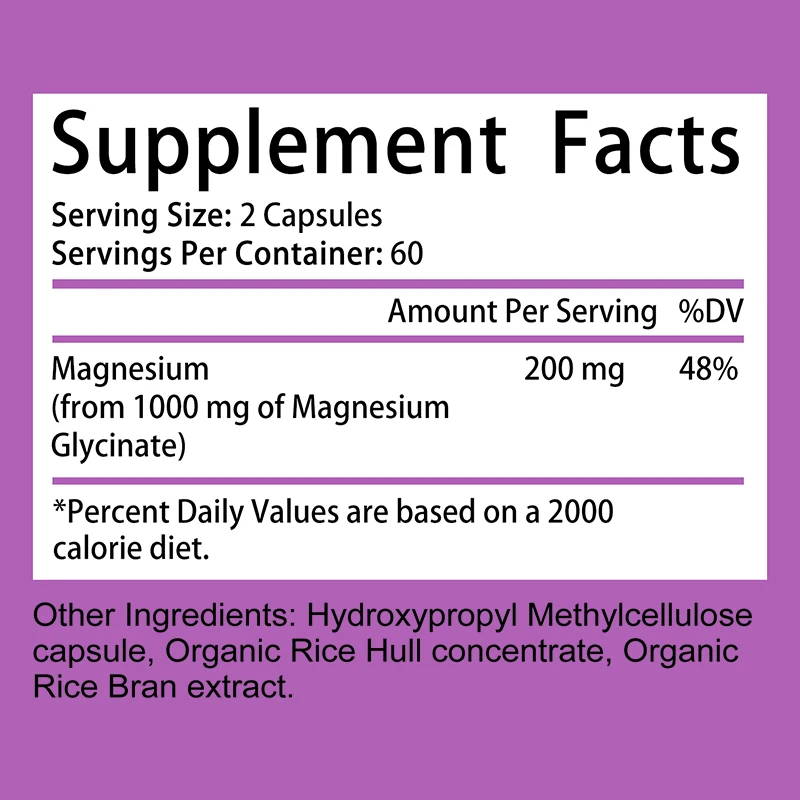 المغنيسيوم الجليسينات 1000 ملغ (يساوي 200 ملغ المغنيسيوم) - كبسولات جليسينات المغنيسيوم النقي، معبدة للحصول على أقصى قدر من الامتصاص #6