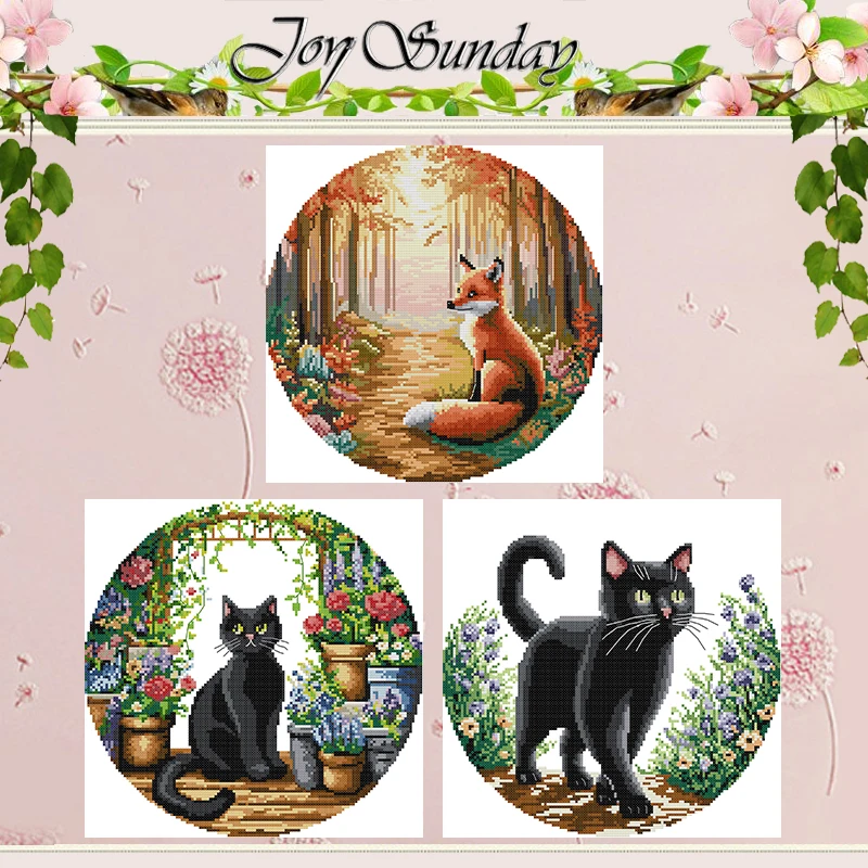 

The Black Cat in The Garden Patterns Counted Cross Stitch Set 11CT 14CT 16CT Stamped DMC Cross-stitch Kit Embroidery Needlework