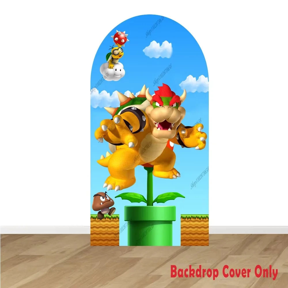Super Mario Arch Cover Custom Spandex Rekbare Mario Luigi Peach Princess Arch Achtergrond Koopa Troopa Bowser Verjaardagsachtergrond