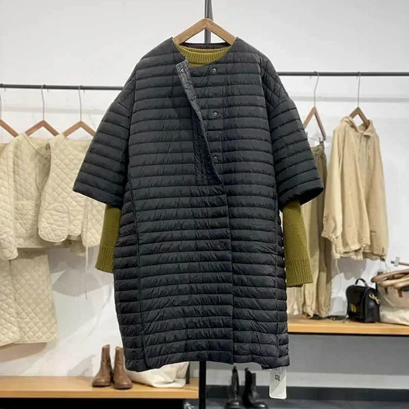 Lightweight Down Jackets Oversized Quilted Coats for Women Mid-length Quarter Sleeved Loose Casual Vintage Winter Clothes Women