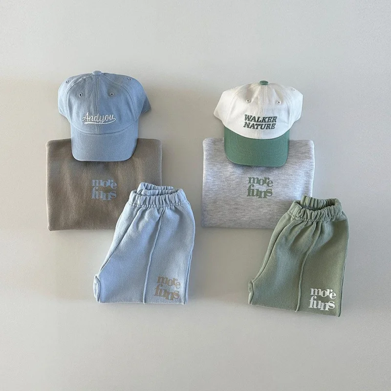 

Spring and Autumn Baby Boys and Girls Pullover Sweatshirt and Jogger Pants Color Block Trendy Cotton Sweatshirt Pants Sports Two