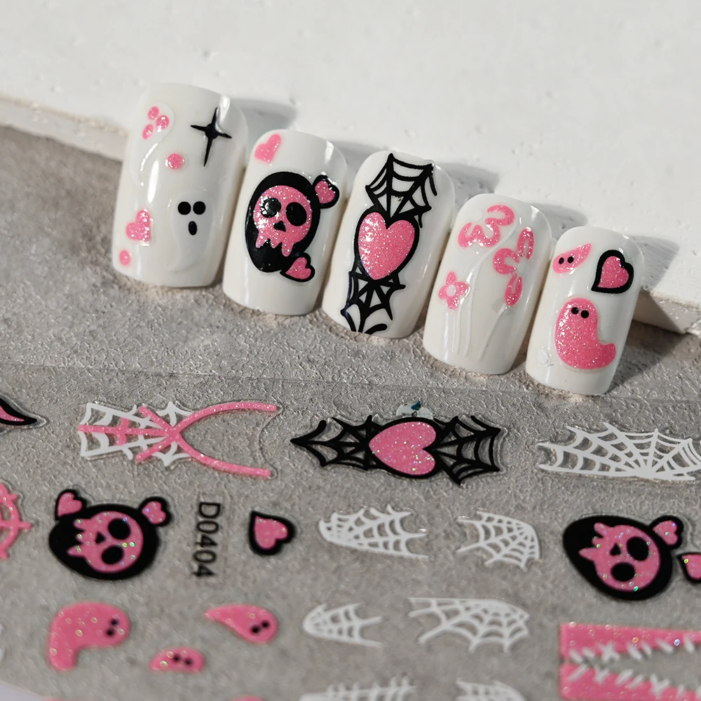 1pcs Halloween Nail Art Sticker Cute Cartoon Ghosts&Spider Web Designs Nail Decals 3D Self-Adhesive Spooky Stickers for Manicure