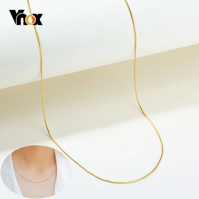 Vnox 1 MM Thin Snake Chain Necklaces for Women Gold Color Stainless Steel Choker Jewelry 18\