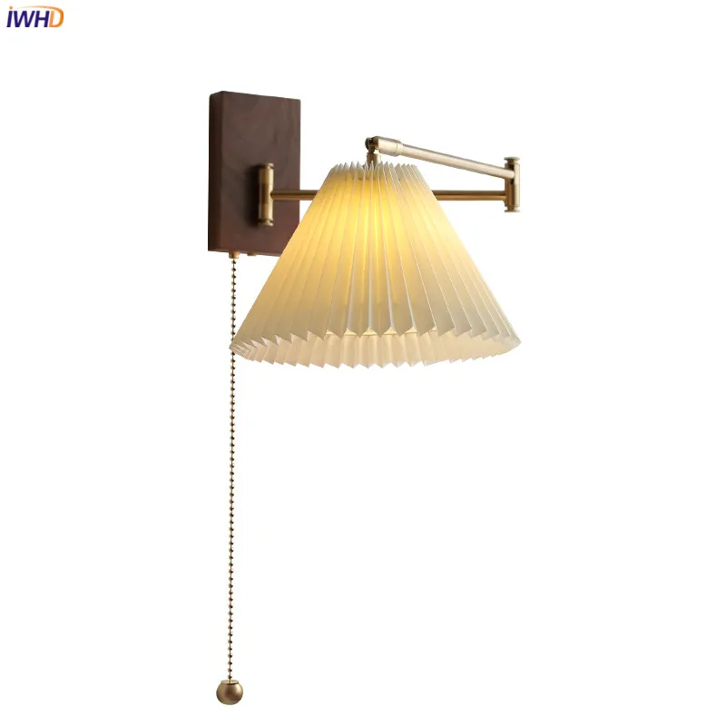 IWHD left Right Totate LED Wall Lamp Beisde Pull Chain Plug In Switch Bedroom Living Room Light Nordic Modern Sconce Wandlamp