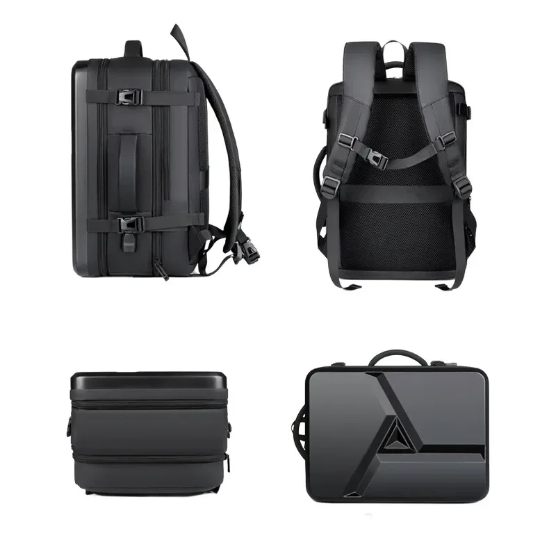 Men's 50L Expandable ABS Hard Shell Rucksack Water-Resistant 17” Laptop Bag Featuring USB Port Stylish 2-in-1 Rucksack & Tote