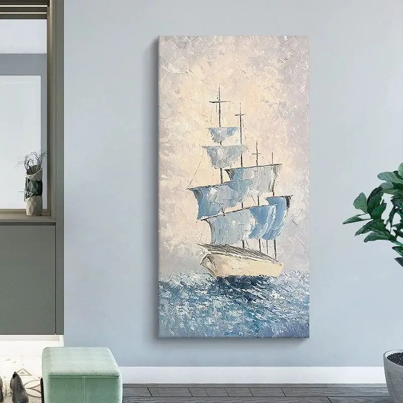 Modern Simplicity Sea View Sailboat Decoration Painting Bedroom Hotel Room Hanging Painting Living Room Decoration Painting Sofa