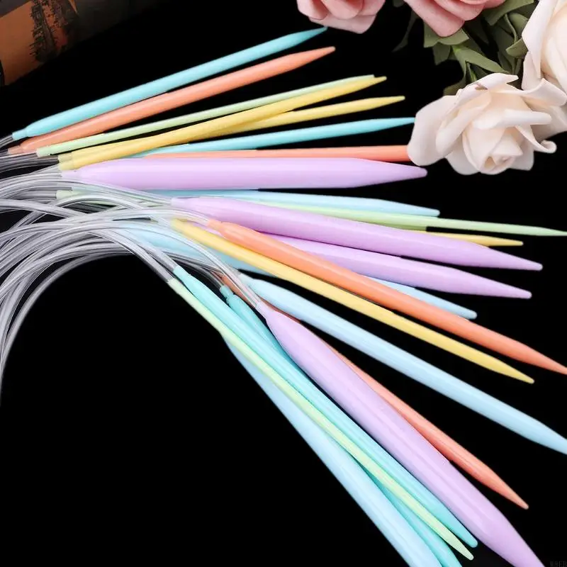 

12x Plastic Circular Knitting Needle Crochet Set Craft Multicolor Tube 40cm 80cm W8EB