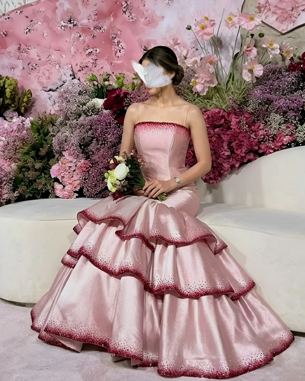 

Customized High Quality Women Charmeuse Rhinestone Tiered Mermaid Evening Dresses Elegant Strapless Sleeveless Long Prom Dresses