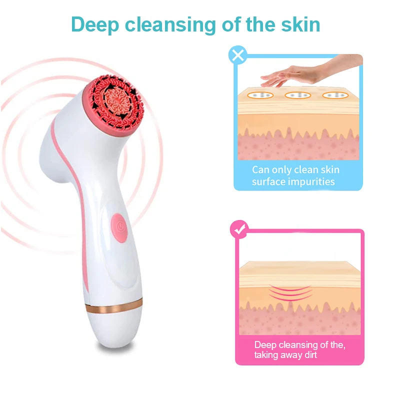 2 in 1 Sonic Silicone Facial Cleansing Brush Electric Vibration Face Cleaner Blackhead Pore Removal Skin Care Tool - view 5