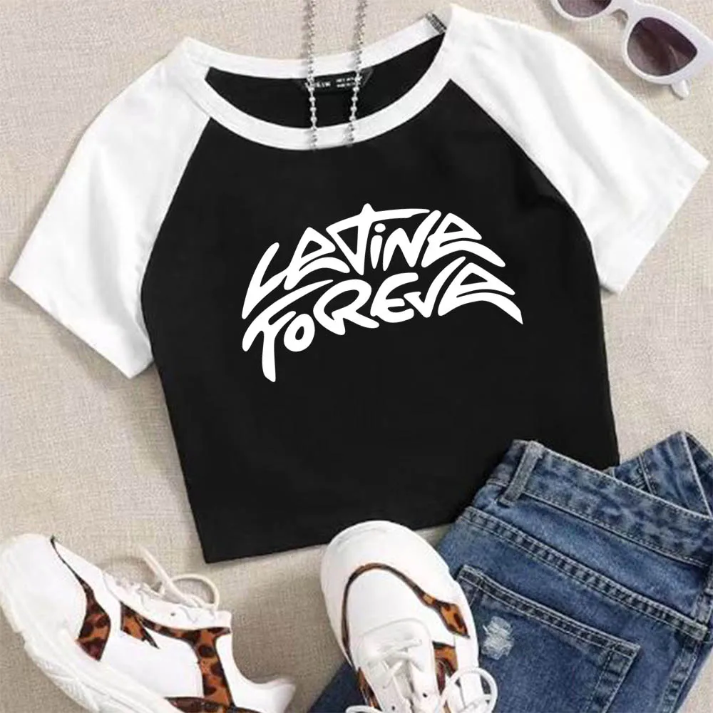 

Karol G TROPICOQUETA Latina Foreva Crop Top Sexy Girls Short Sleeves Shirt Fan Gift Summer