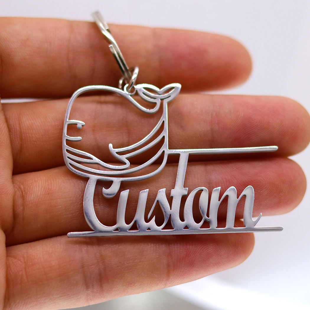 Customizable Stainless Steel Keychain - Cute Fish Shapes With Personalized Name & Lettering, Perfect Gift For Animal Lovers