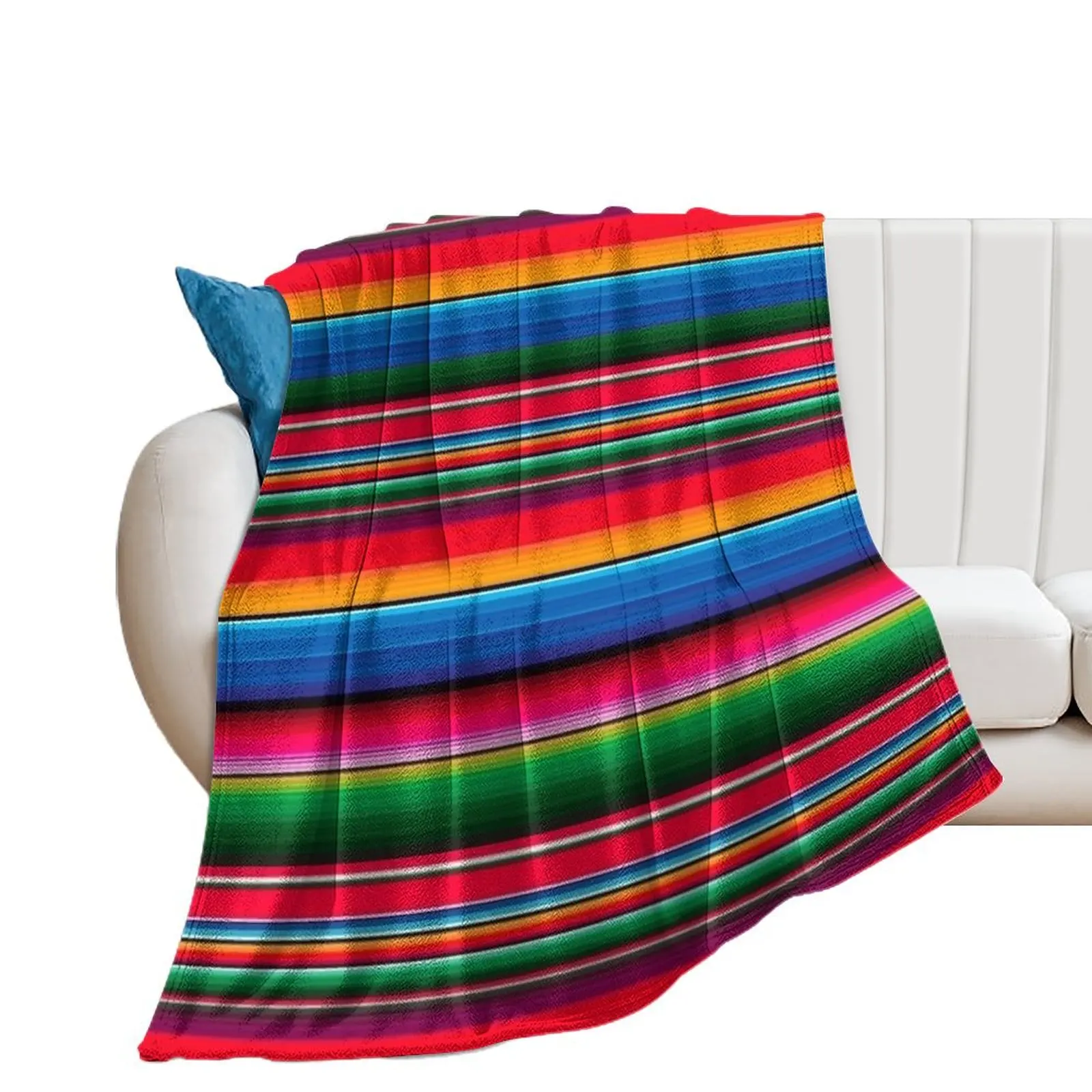 

Sarape Saltillo Colores poncho stripes festive mexican fabric Throw Blanket warm winter Vintage Picnic Blankets