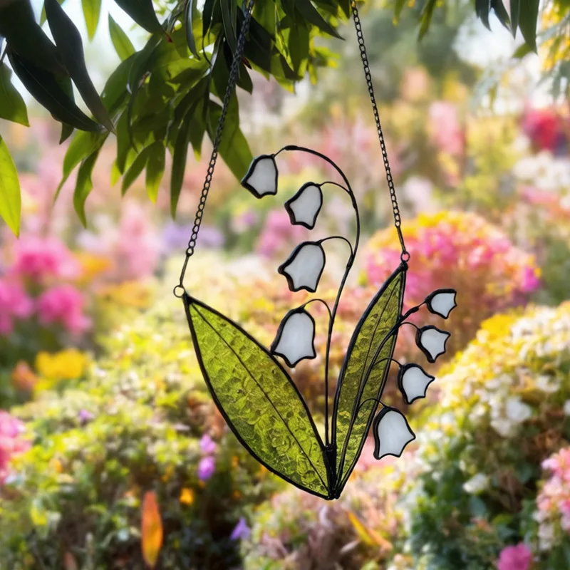 Echte Buntglas-Deko-Blume, Buntglas-Fensterhänger, Raumdekoration, Hängepflanze, Geschenk für Pflanzenliebhaber, Heimgärtnerei-Geschenke für Frauen – Detail 4