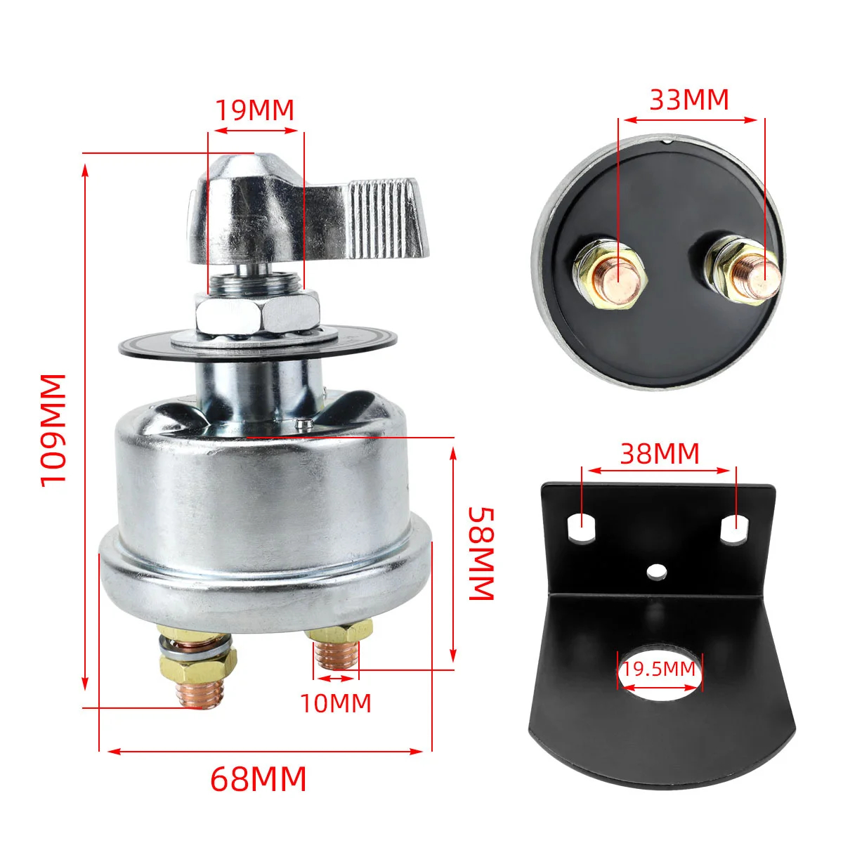 200A 12V Battery Disconnect Switch Heavy Duty, Battery Cut Off Shut Off Kill-Switch With Side Post Mounting Bracke