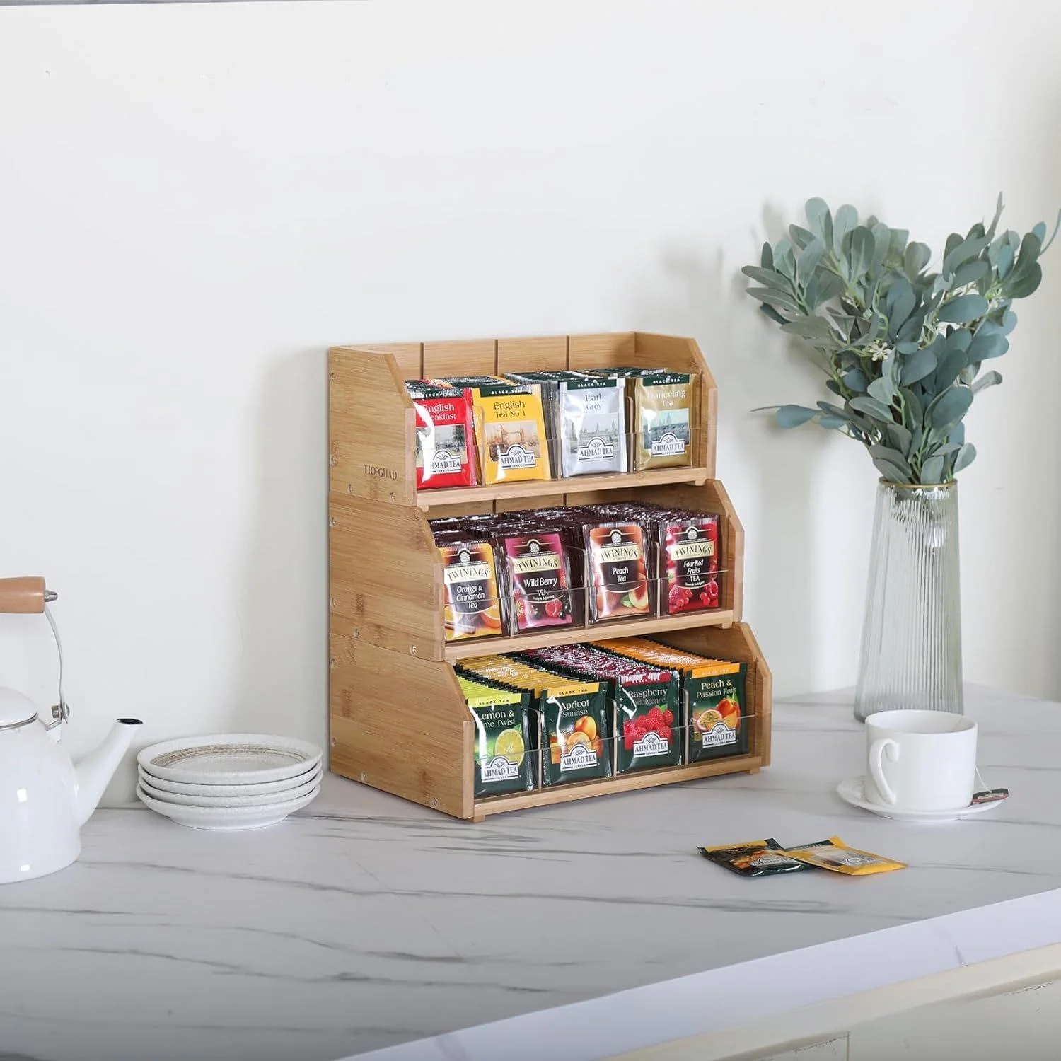 Bamboo Tea Bag Storage Box Three-layer Coffee Bag Display Rack Coffee Station Tea Room Capsule Coffee Storage Box Organizer view 2