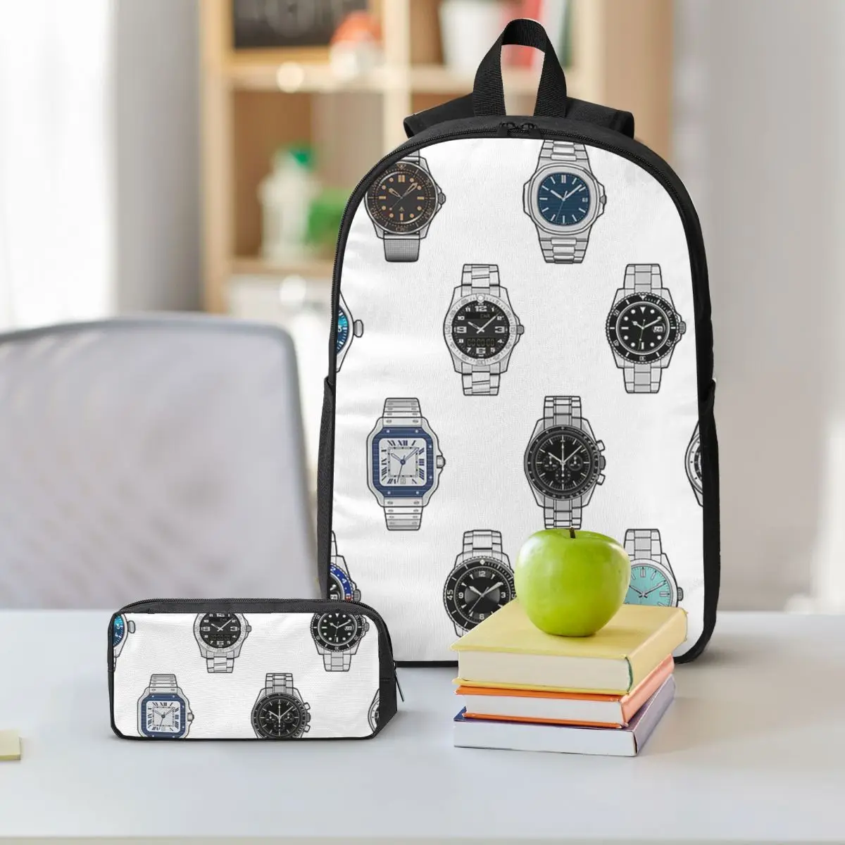 Swiss Luxury Watches Backpack Boys Girls BookBag School Bag Shoulder Bags 3ps Insulated Lunch Bag Pencil Case
