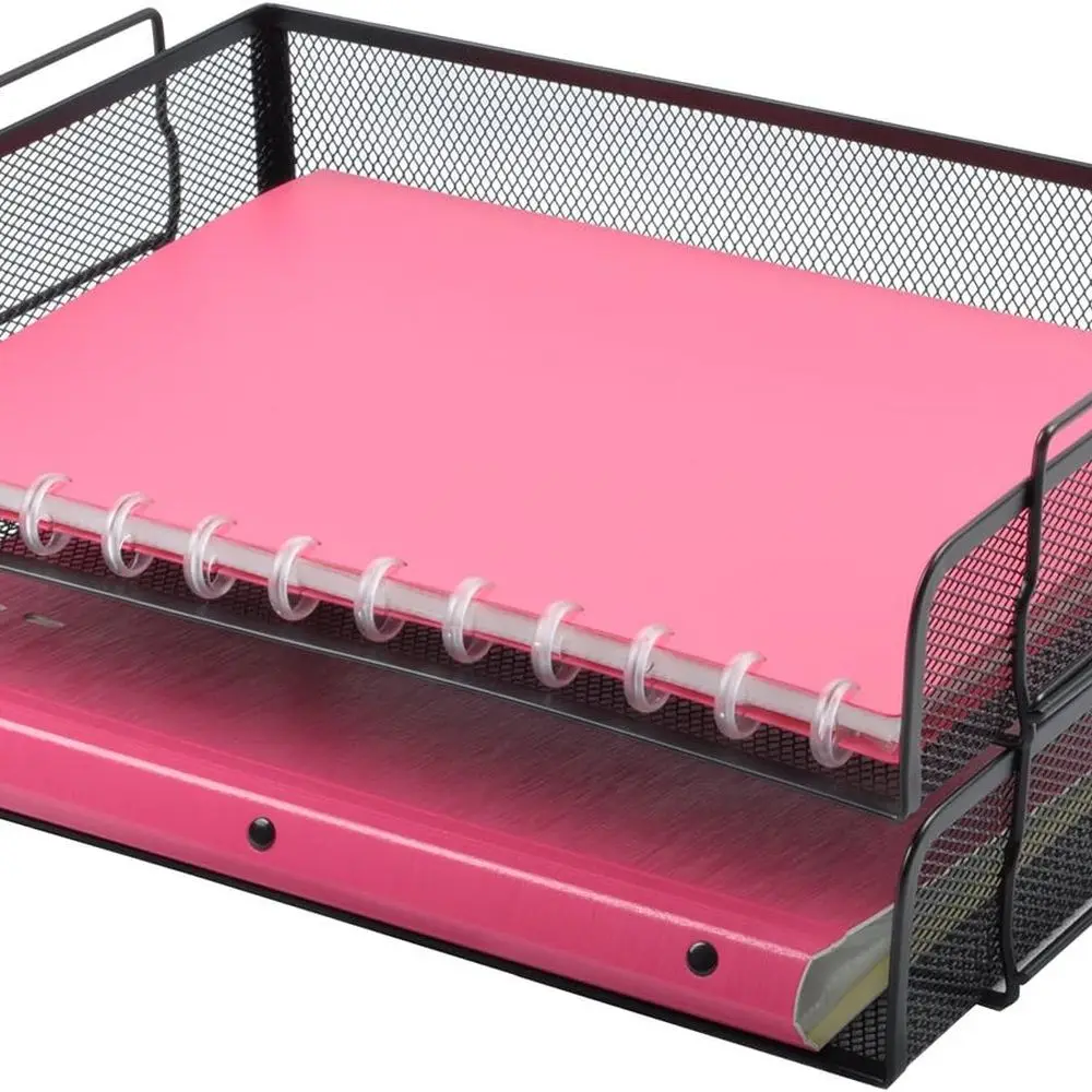

2 Pack Stackable Desk Paper Tray, Metal Mesh Desktop Document Letter File Organizer for Office Home School, 13.5'' L x 9.75'' W
