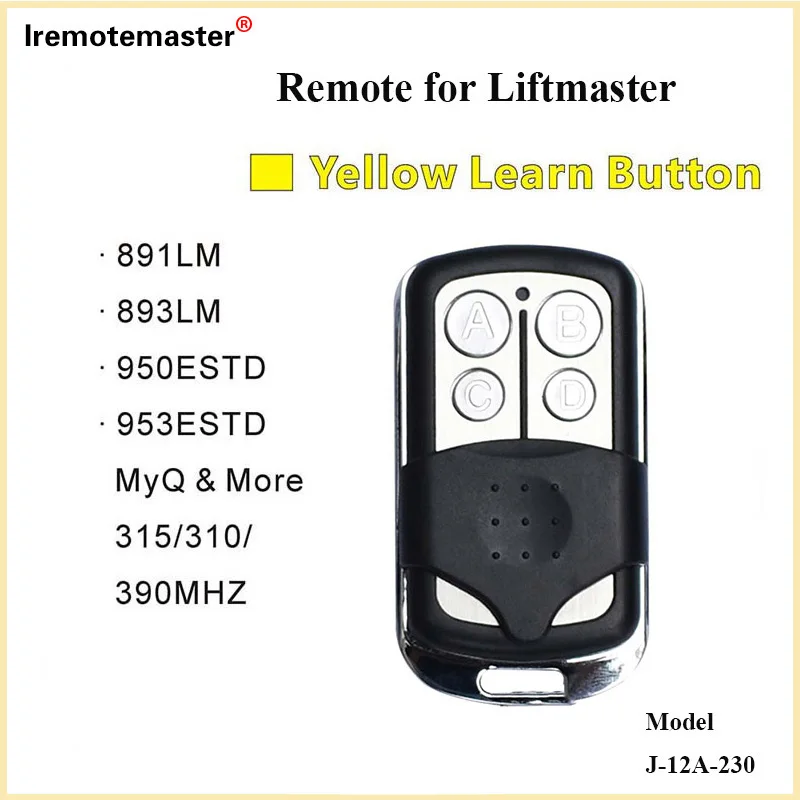 For Liftmaster 891LM 893LM 950ESTD 953ESTD Garage Door Remote Control with Yellow Learn Button