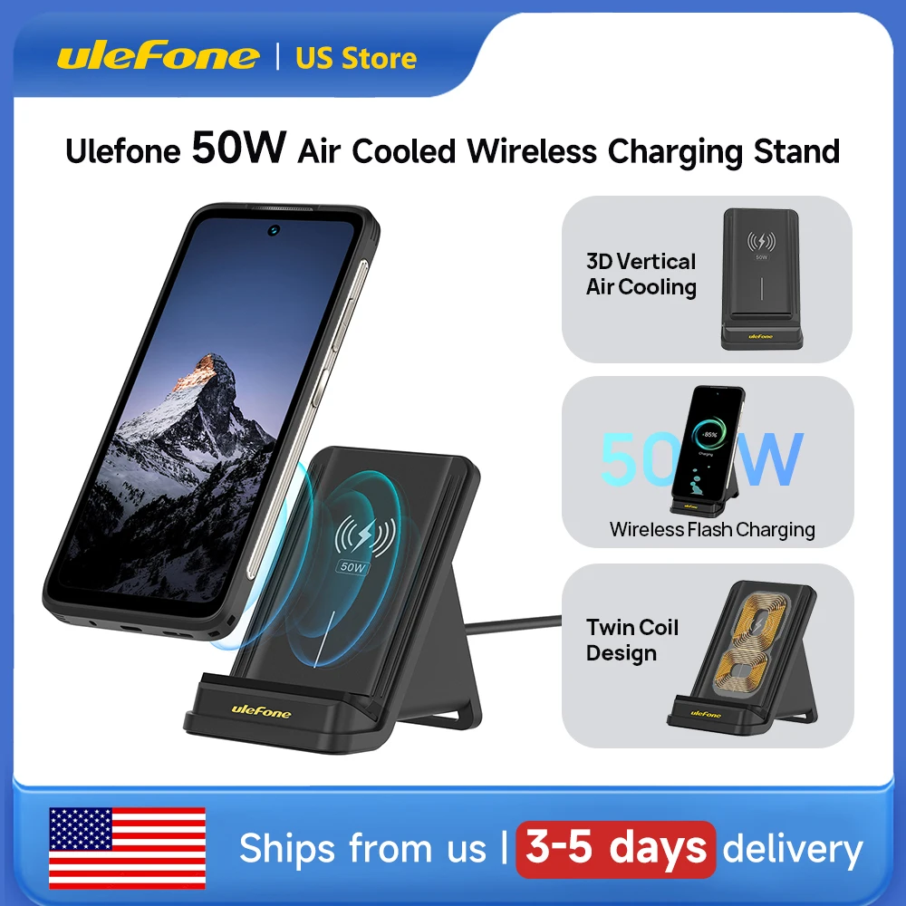 

Ulefone WCS01 Air Cooled Wireless Charging Stand for Armor 27 Armor 28 Armor 23 Armor 25T Armor Mini 20 Series