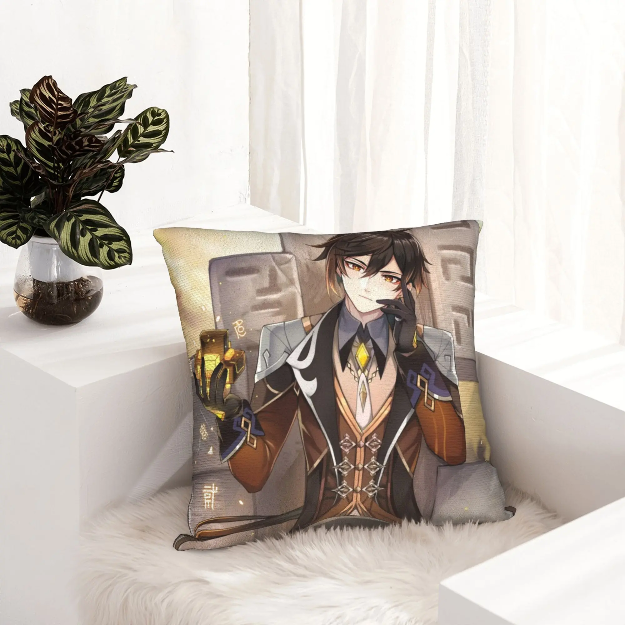 Genshin Impact Zhongli Game Pillowcase Printing Polyester Cushion Cover Decorations  Pillow Case Cover Home Square 18''