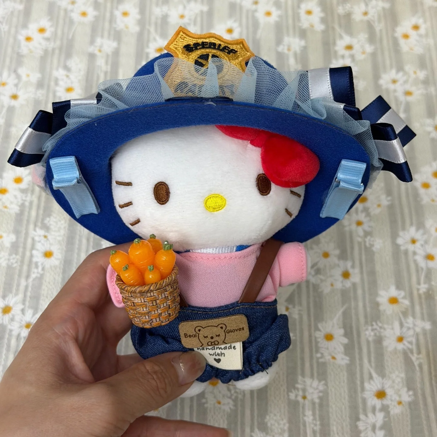 Sanrio Hello Kitty Cross-Dressing Cowboy Overalls Carrot Basket Plush Keychain Backpack Decoration Pendant Collectible Ornament