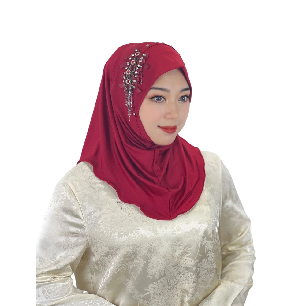 

Muslim Beaded Hijab Adult Solid Color Hat Soft Hat with Diamonds Female Hijab Shawl Wrap Head Amira Style Arab Hijab Turkey