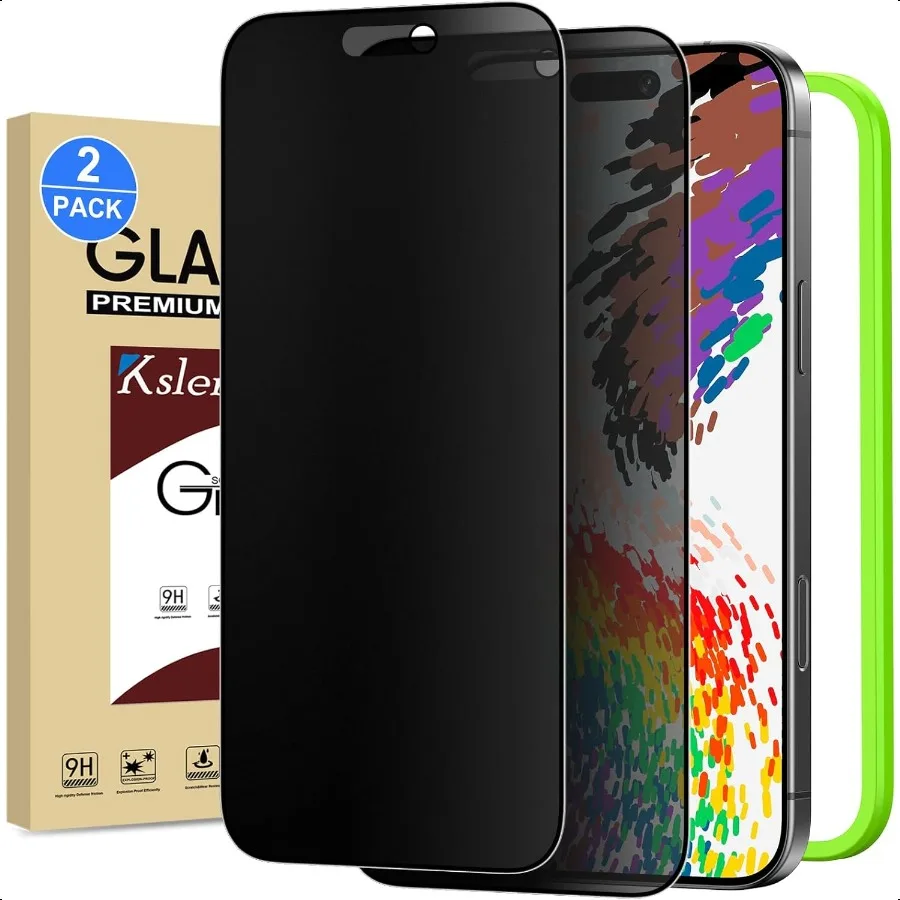 

2 упаковки матовой защитной пленки для экрана для iPhone 17 Pro Max 6,9 дюйма с монтажной рамкой, полное покрытие, антишпион, антиблик 9H