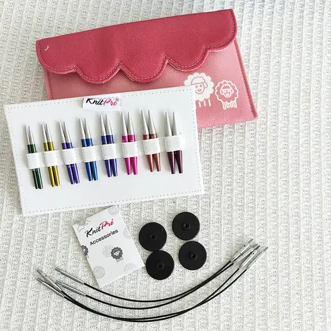 Set di mini aghi intercambiabili in alluminio Zing da 8 paia KnitPro, aghi circolari IC da 2''/5 cm