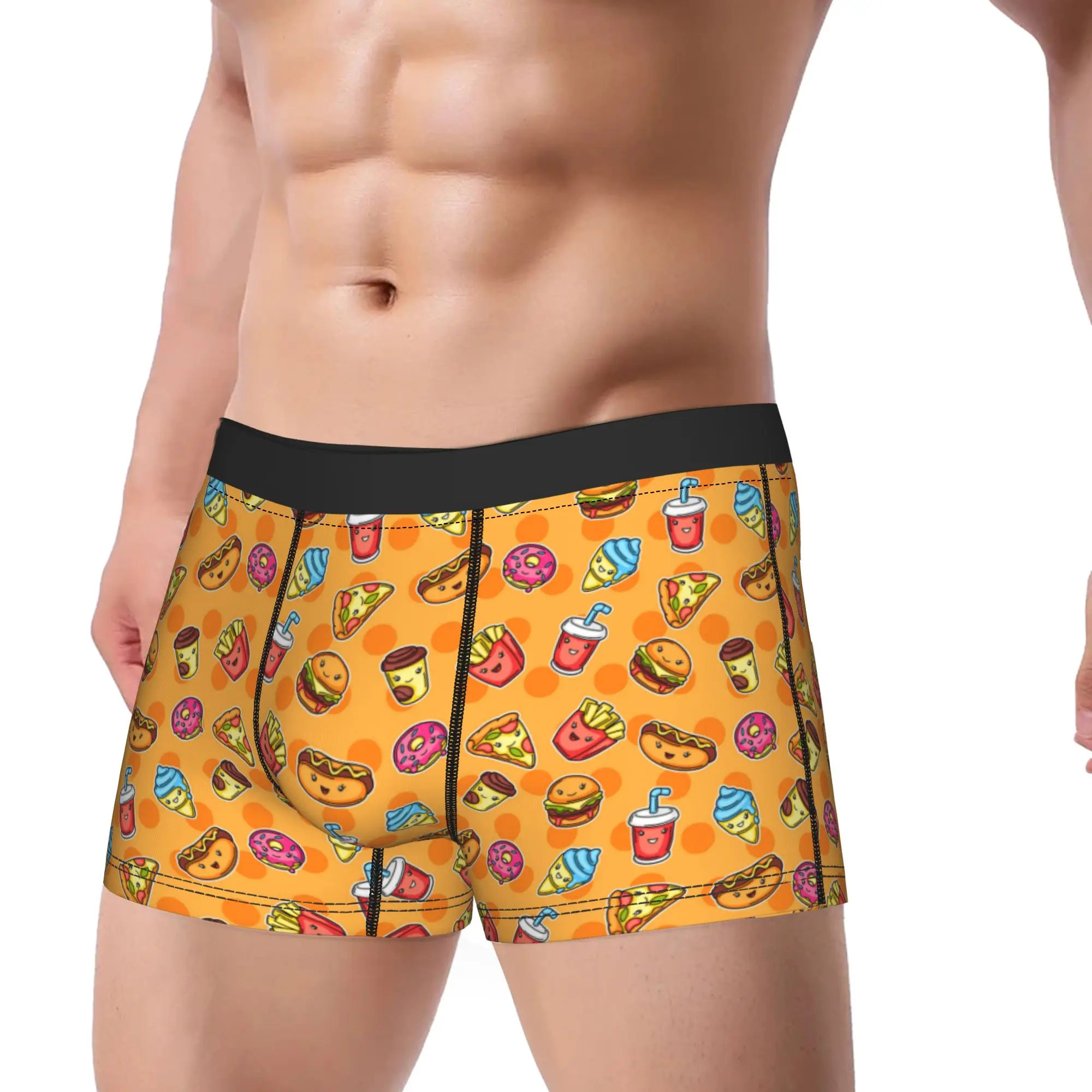 cute kawaii fast food meal Underwear  Man Panties Pattern Novelty Trunk Quality Boxer Brief Plus Size 2XL