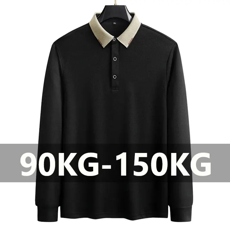 Plus Size Long Sleeves Business Polo Shirt Men's 7XL 8XL Tops Autumn Breathable Casual Gym Jogging Golf Hiking Loose Polo Shirt