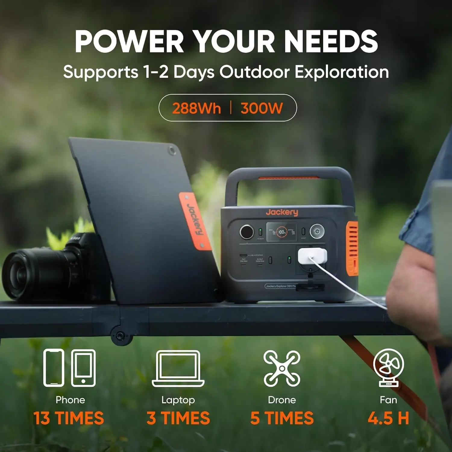 Jackery Solar Generator 300 Plus Portable Power Station with 40W Book-sized Solar Panel, 288Wh Backup LiFePO4 Battery, 300W AC O