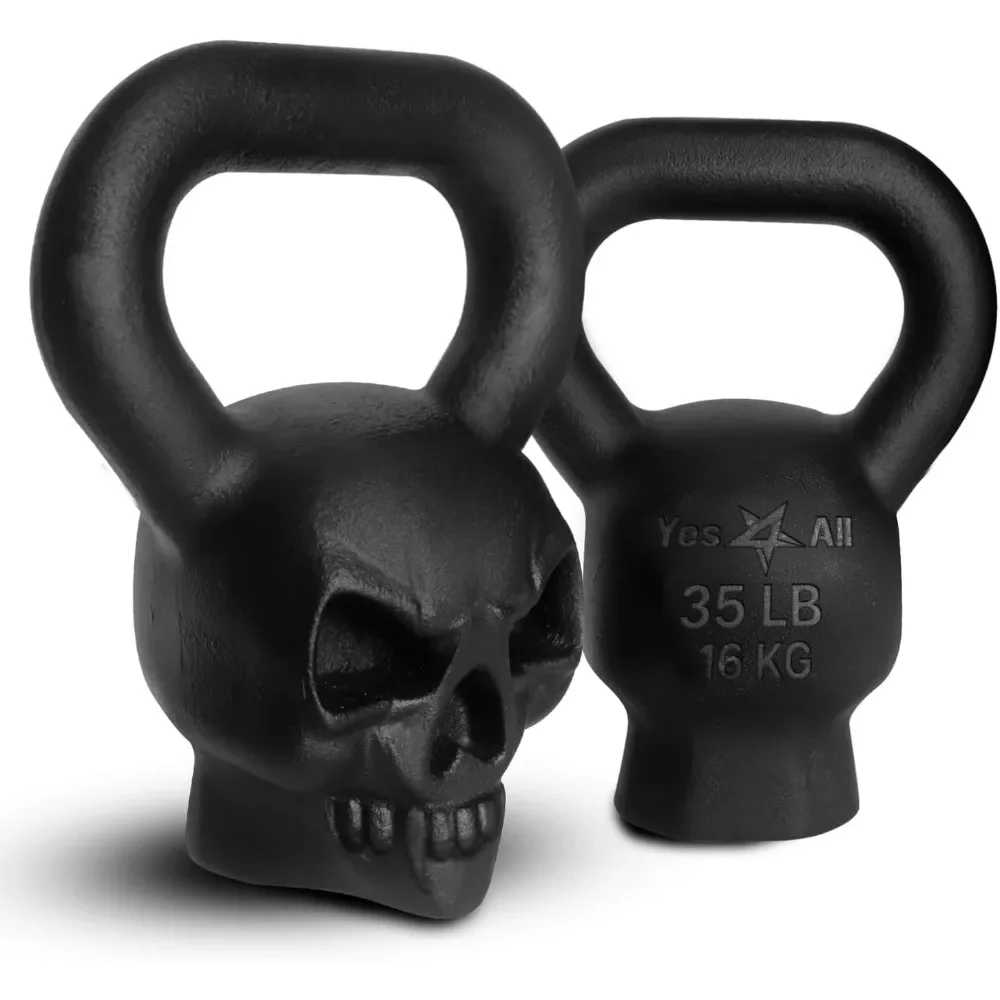 

%a Skull Kettlebells 35 lbs - Cast Iron Kettle Bell with Anti Slip Powder Coated Handle - Strength Training Kettlebells