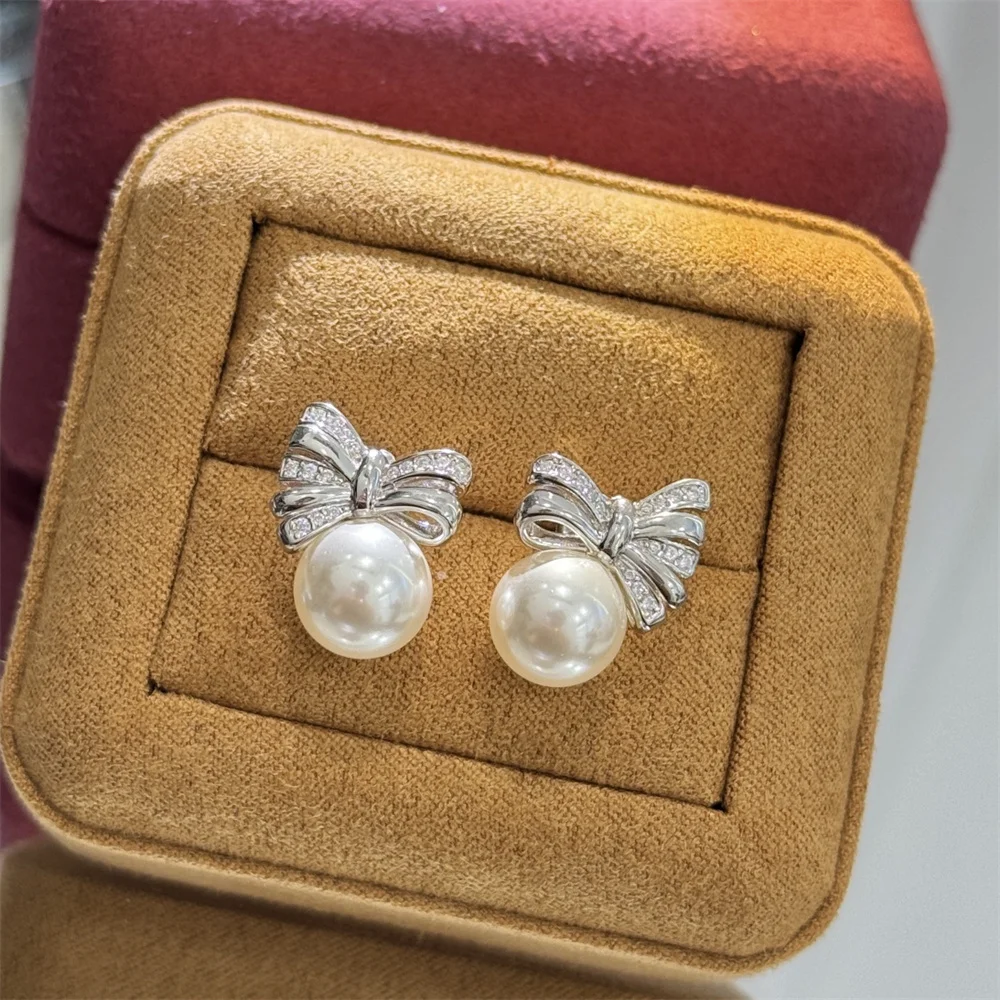 Butterfly Knot Pearl Earrings Light Luxury Niche Design High-End Feel 2024 New Earrings