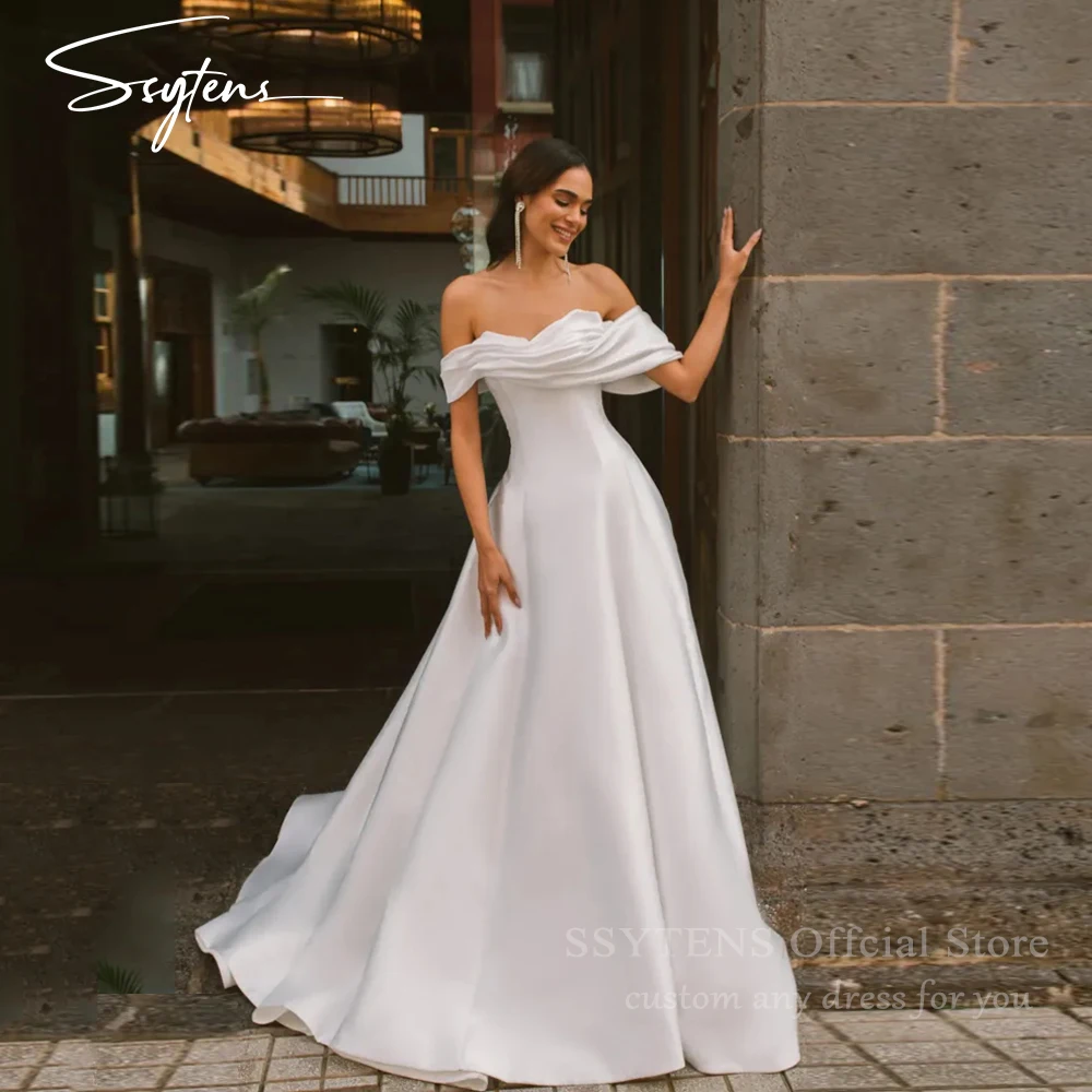 

SSYTENS Vintage Off the Shoulder Wedding Dresses For Women Brides Satin Lady Bridal Dresses Bridal Gowns Vestido De Customized