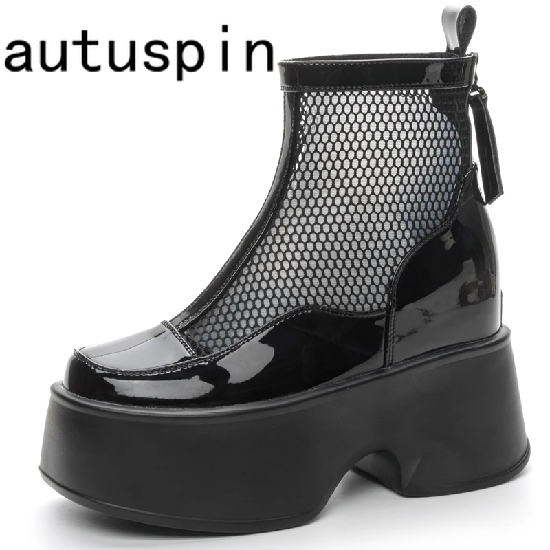 AUTUSPIN 10cm modne buty na platformie dla kobiet letnie oddychające wydrążone buty z siatką damskie imprezowe Super wysokie szpilki do klubu nocnego