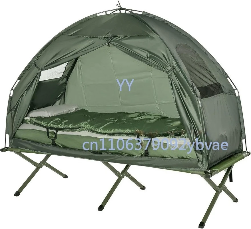 Multifunctional Folding Camping Bed for Adults Elevated Tent with Sleeping Bag Thick Air Mattress