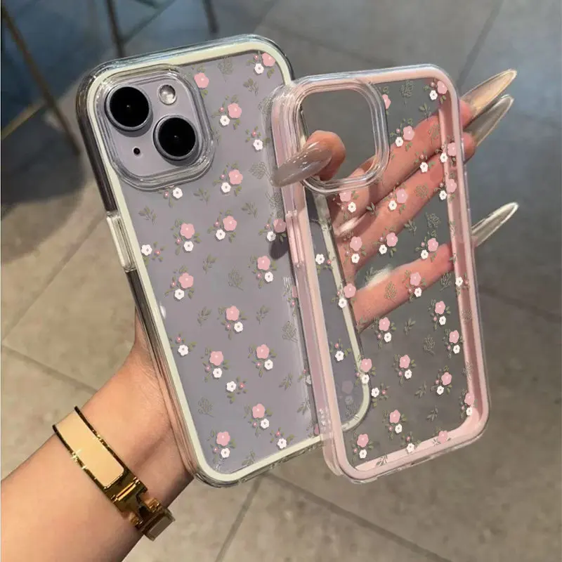 Green Leaves Pink Flower 2in1 Clear Soft TPU Phone Case For iPhone 17 Pro Max Case 15 16 14 13 12 11 Pro 17 Air X XS XR 16 Cover
