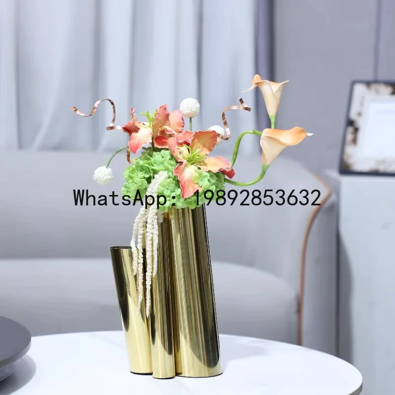 

Creative Golden Stainless Steel Round Pipe Spliced Geometric Pipe Flower Vase Flower Arrangement Accessories Metal Vase