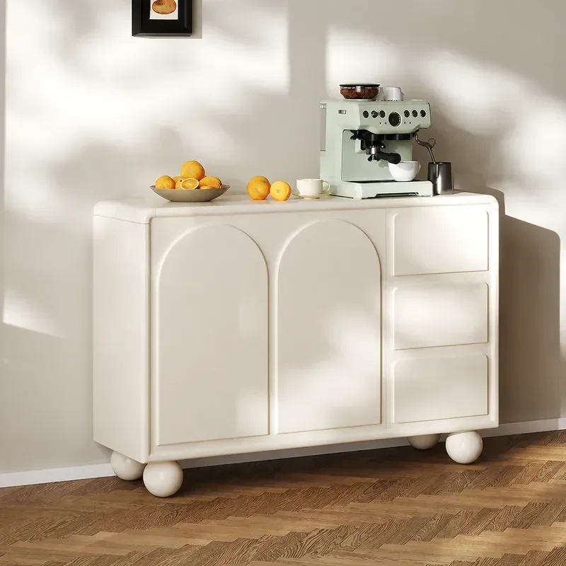 French Cream Style Solid Wood Sideboard for Living Room Dining Area Wall Mounted Storage Cabinet Light Luxury High End Design