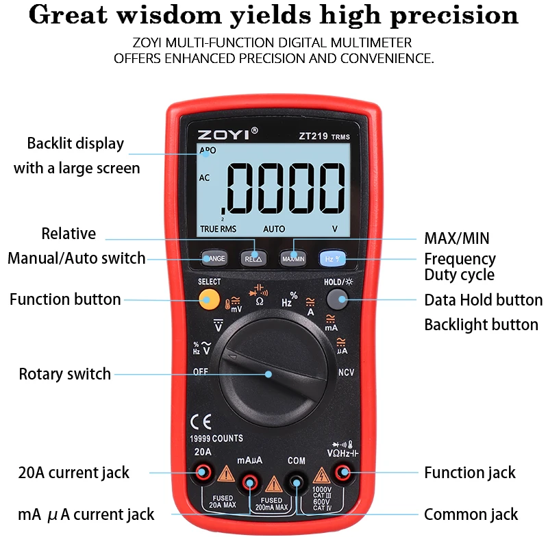 Multi-Instrument 4-Bit Semi-19999 Word ZT219 Automatischer Messbereich Digital-Display-Multimeter Hochpräzise Elektrische Wartung