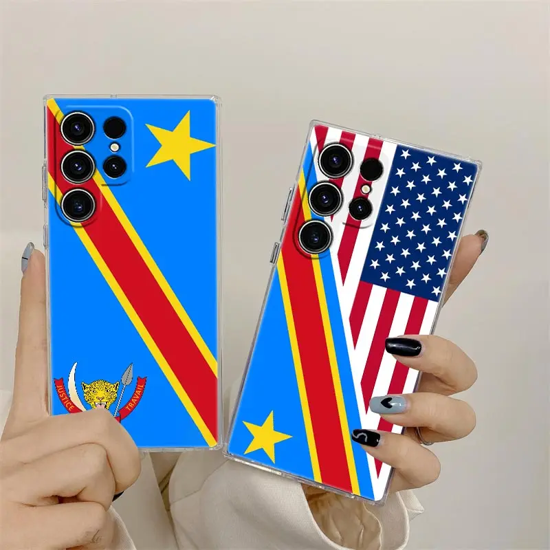 Democratic Republic Congo Flag Phone Case For Samsung S24 S23 Ultra S22 S20 Plus S21 FE Clear Cases Cover Galaxy S24Ultra Fundas