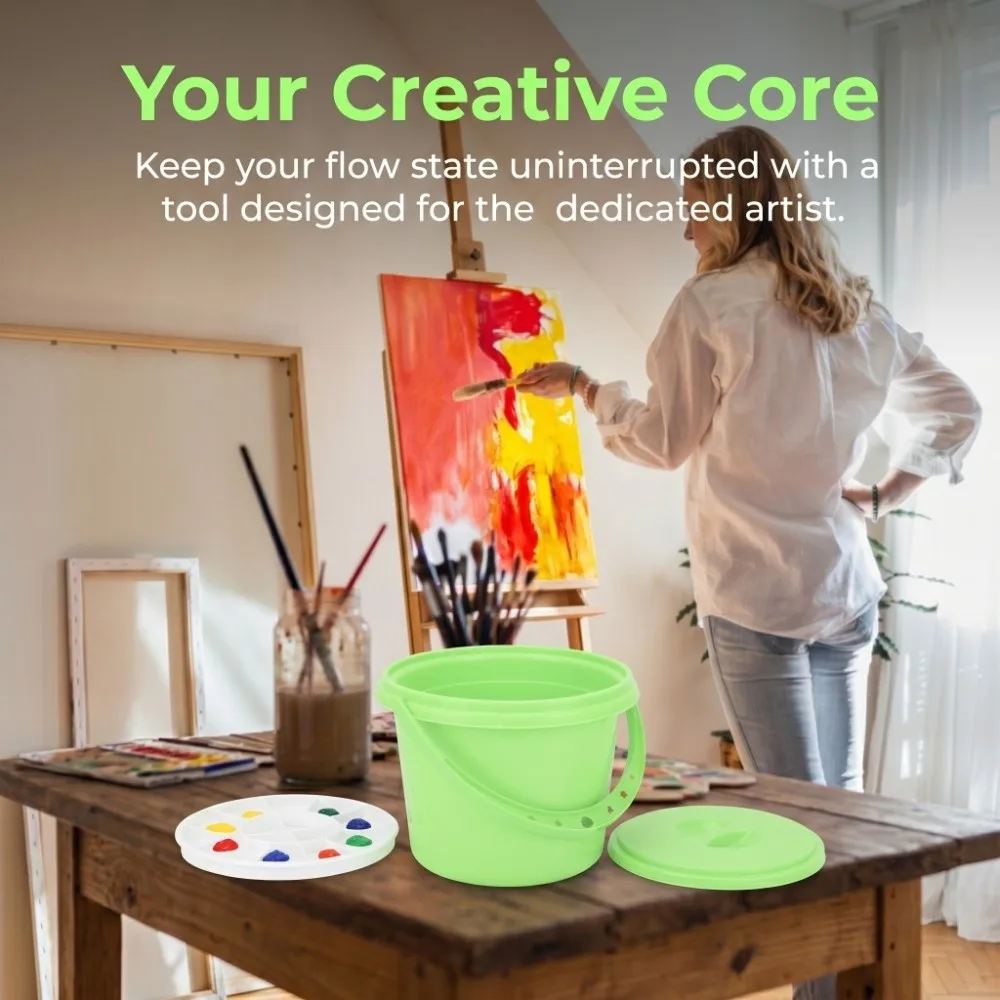 Four Optional Colors Paint Brush Tub Plastic Multi Function Paint Brush Storage Tub Dual Compartments Built-in Mixing Palette