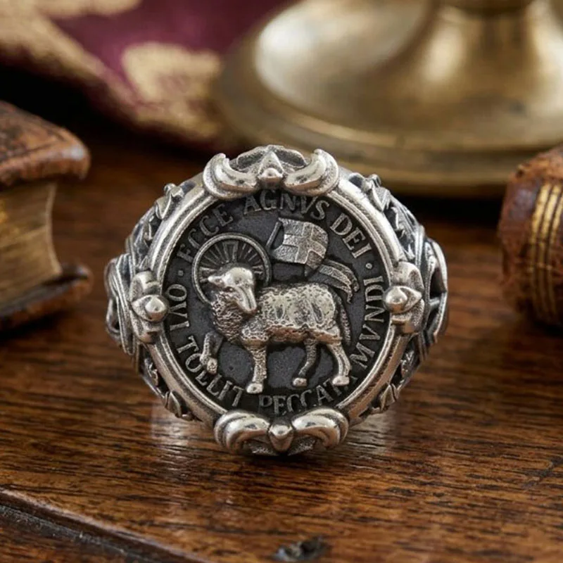 

17g Lamb of God Agnus Dei Christian Jesus Christ Religious Art Relief Rings Customized 925 Solid Sterling Silver Rings Many Siz