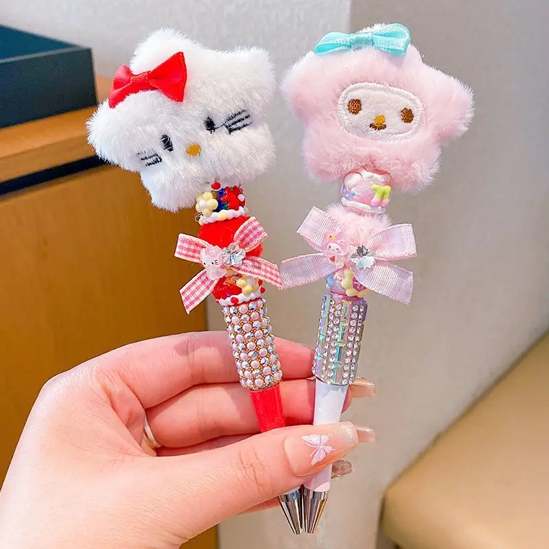 Sanrio Cartoon Crystal Sparkling Diamond Rotating Head Neutral Pen Black Cute Girl Beaded Pen Kawaii Gel Pen Stationery view 4